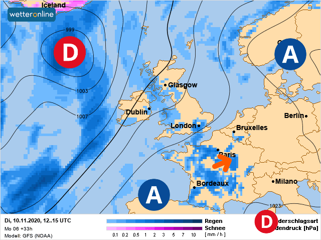 Carte de prévisions d'europe du Mardi 10 novembre 2020