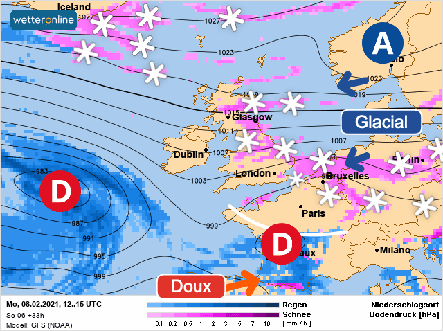 Carte de prévisions d'europe du Lundi 8 février 2021
