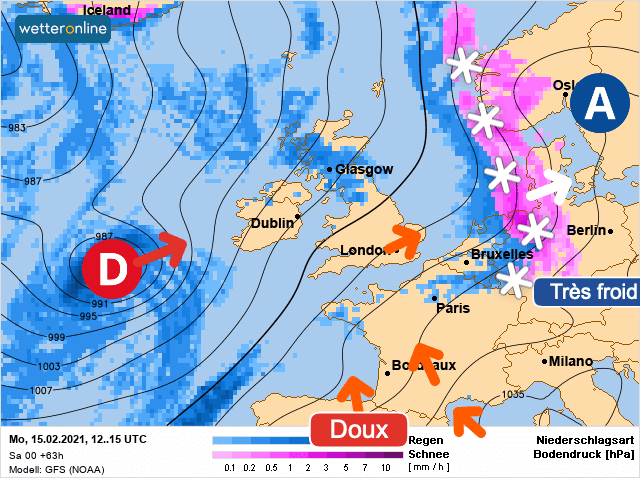Carte de prévisions d'europe du Lundi 15 février 2021