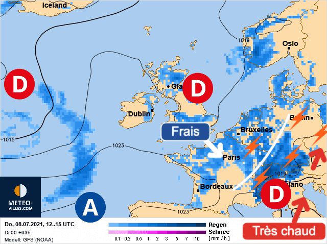 Carte de prévisions d'europe du Jeudi 8 juillet 2021