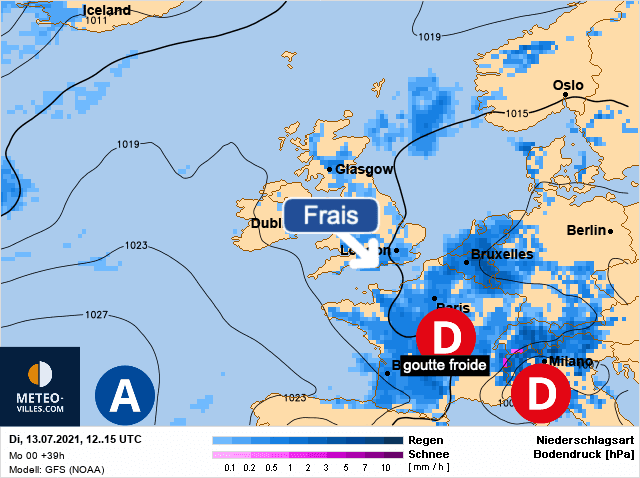 Carte de prévisions d'europe du Mardi 13 juillet 2021