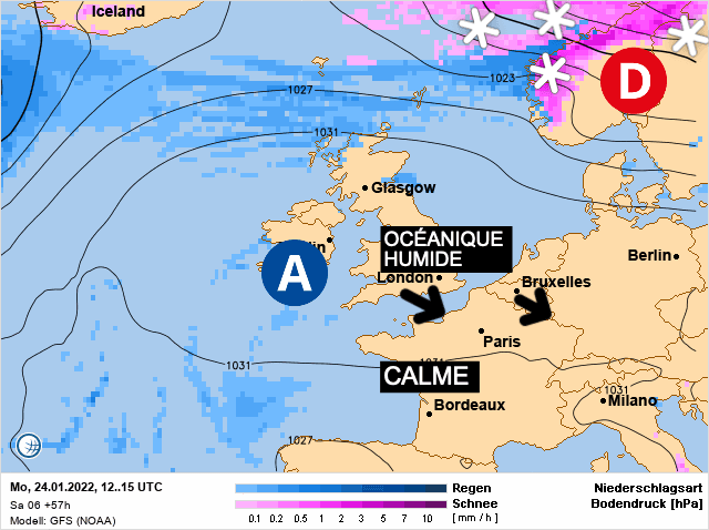 Carte de prévisions d'europe du Lundi 24 janvier 2022