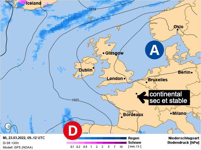Carte de prévisions d'europe du Mercredi 23 mars 2022