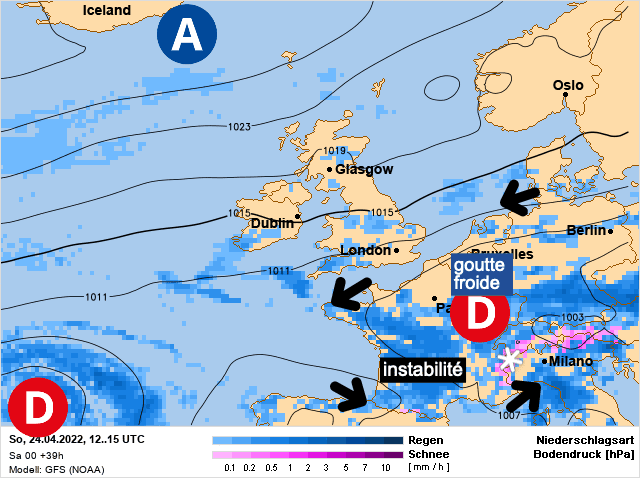 Carte de prévisions d'europe du Dimanche 24 avril 2022