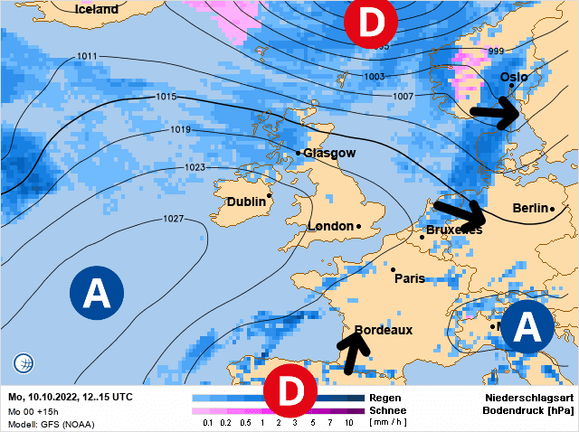 Carte de prévisions d'europe du Lundi 10 octobre 2022
