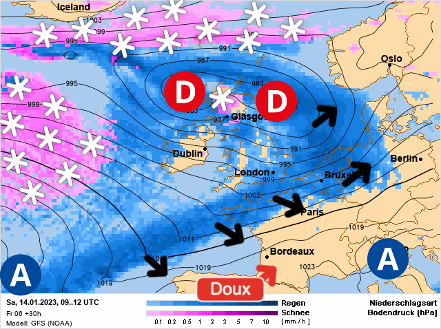 Carte de prévisions d'europe du Samedi 14 janvier 2023