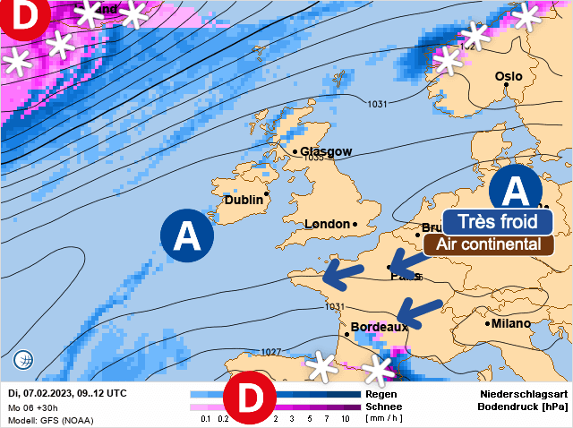 Carte de prévisions d'europe du Mardi 7 février 2023