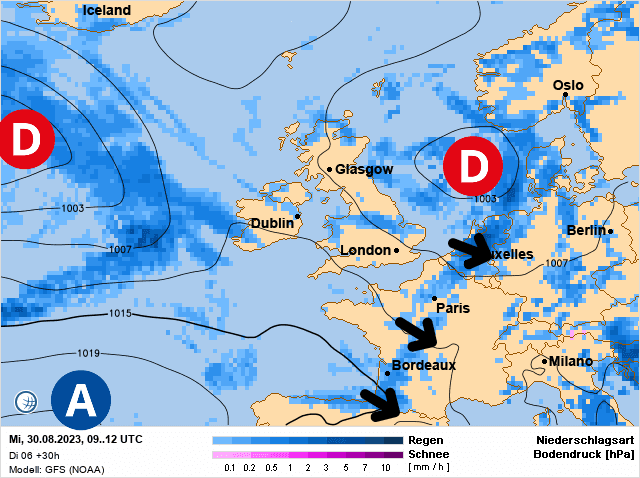 Carte de prévisions d'europe du Mercredi 30 août 2023