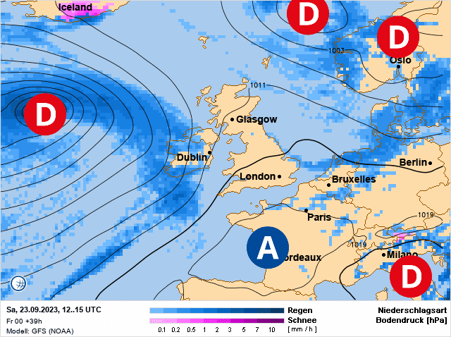 Carte de prévisions d'europe du Samedi 23 septembre 2023