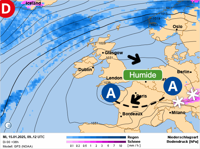 Carte de prévisions d'europe du Mercredi 15 janvier 2025