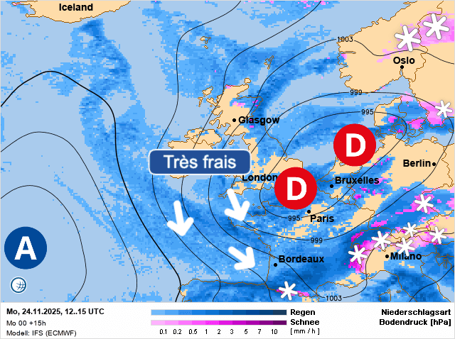 Carte de prévisions d'europe du Lundi 24 novembre 2025