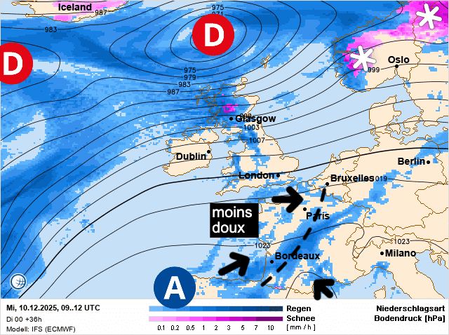 Carte de prévisions d'europe du Mercredi 10 décembre 2025