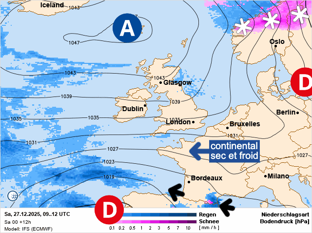 Carte de prévisions d'europe du Samedi 27 décembre 2025