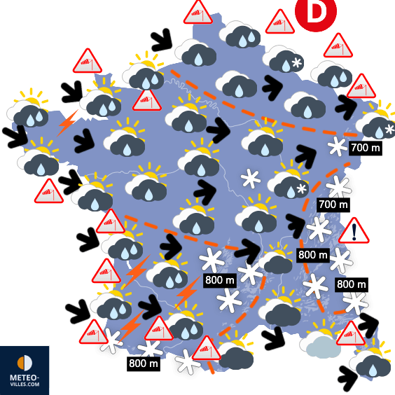 Carte de prévisions du temps du Vendredi 9 janvier 2026