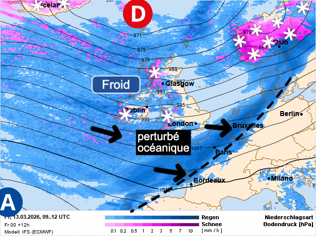 Carte de prévisions d'europe du Vendredi 13 mars 2026