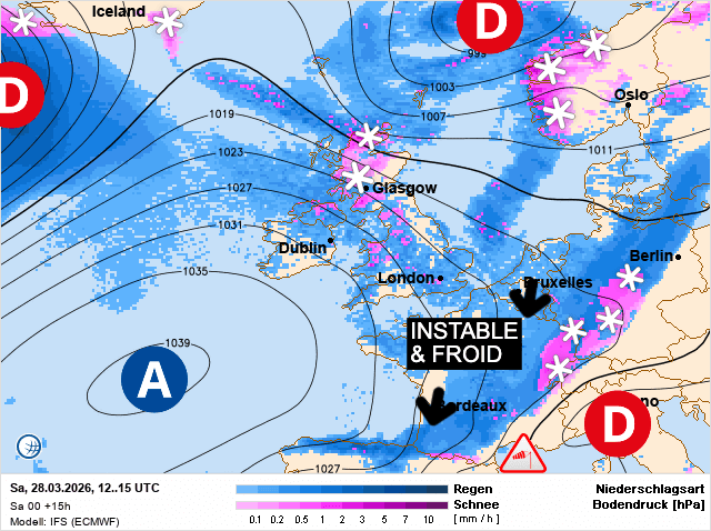 Carte de prévisions d'europe du Samedi 28 mars 2026