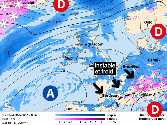 Carte de prévisions d'europe du Mardi 31 mars 2026