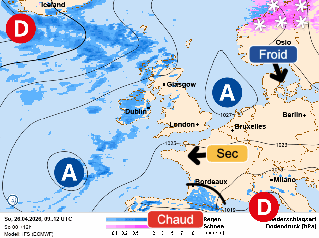 Carte de prévisions d'europe du Dimanche 26 avril 2026