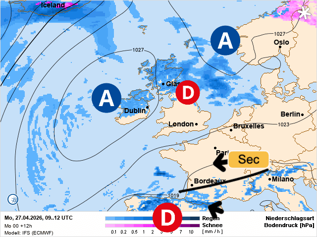 Carte de prévisions d'europe du Lundi 27 avril 2026