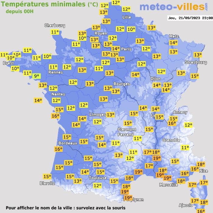 Températures minimales (°C) depuis 00h