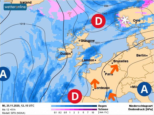Carte de prévisions d'europe du Mercredi 25 novembre 2020