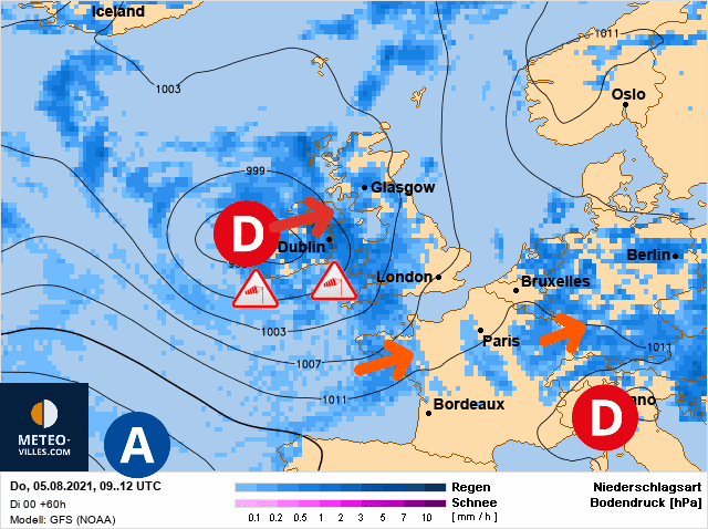 Carte de prévisions d'europe du Jeudi 5 août 2021