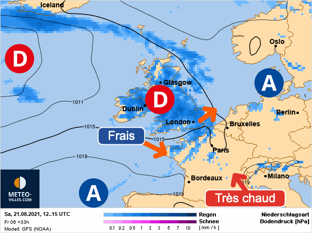 Carte de prévisions d'europe du Samedi 21 août 2021