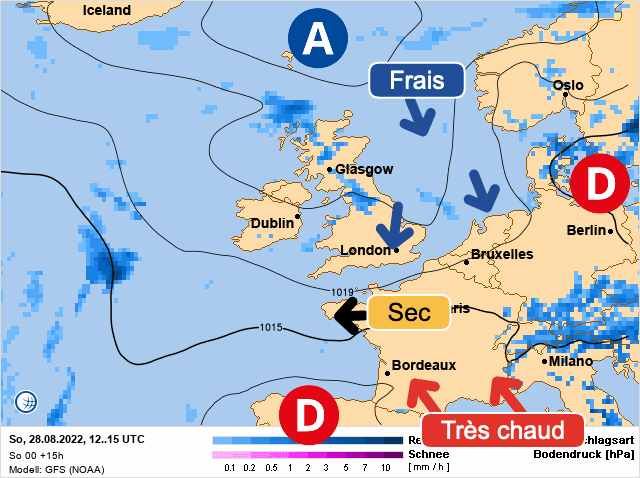 Carte de prévisions d'europe du Dimanche 28 août 2022