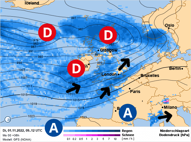 Carte de prévisions d'europe du Mardi 1 novembre 2022