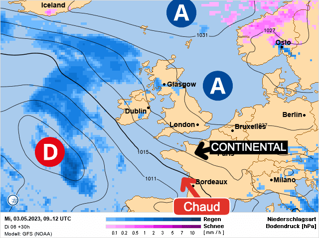 Carte de prévisions d'europe du Mercredi 3 mai 2023