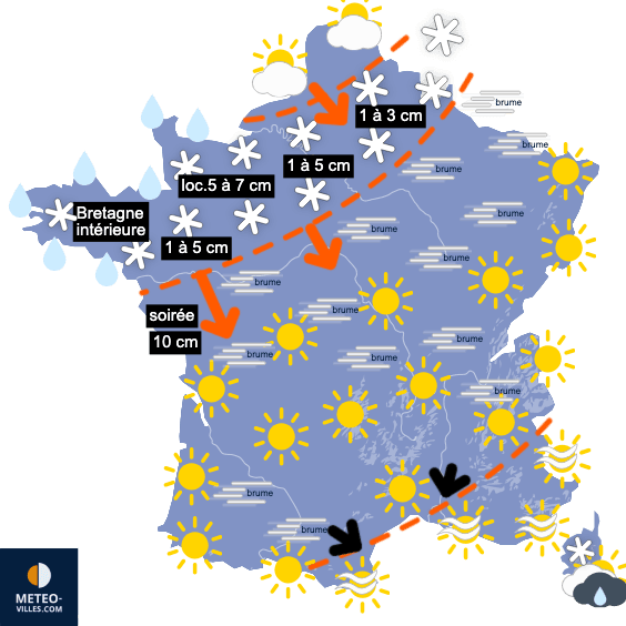 Carte de prévisions du temps du Lundi 5 janvier 2026