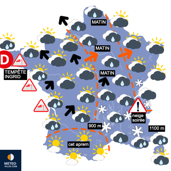 Carte de prévisions du temps du Vendredi 23 janvier 2026