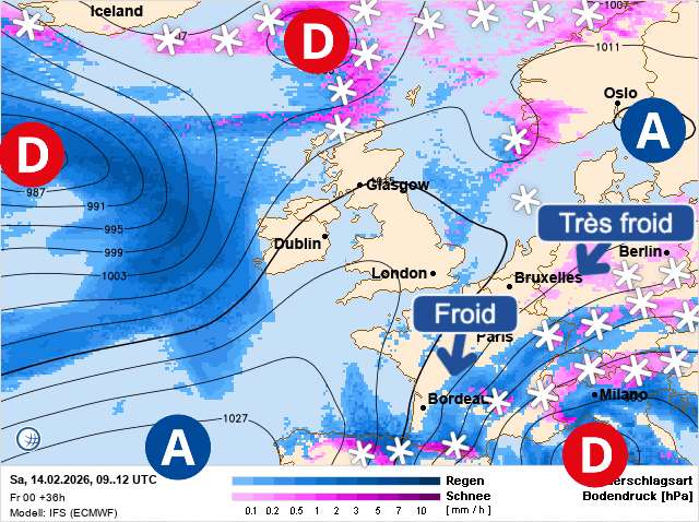 Carte de prévisions d'europe du Samedi 14 février 2026