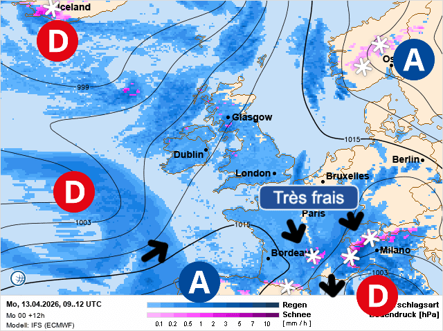 Carte de prévisions d'europe du Lundi 13 avril 2026