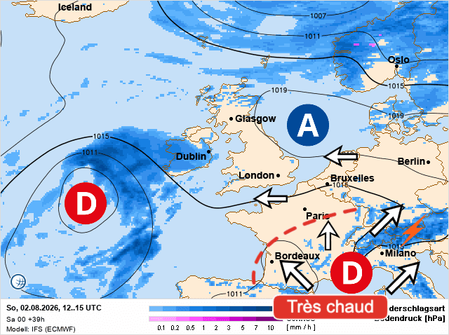 Carte de prévisions d'europe du Dimanche 2 août 2026